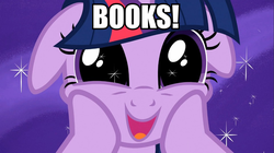 Size: 961x540 | Tagged: safe, edit, screencap, twilight sparkle, pony, g4, book, cute, female, floppy ears, happy, image macro, mare, meme, open mouth, solo, squishy cheeks, that pony sure does love books, twiabetes