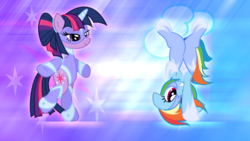 Size: 1920x1080 | Tagged: safe, artist:nightmaremoons, rainbow dash, twilight sparkle, pegasus, pony, unicorn, g4, clothes, costume, female, show accurate, wallpaper