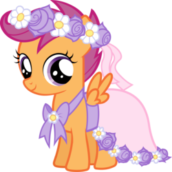 Size: 1023x1024 | Tagged: safe, scootaloo, pegasus, pony, a canterlot wedding, g4, clothes, cute, cutealoo, dress, female, filly, floral head wreath, flower, flower filly, flower girl, flower in hair, foal, marriage, simple background, smiling, solo, spread wings, transparent background, vector, wedding, wings