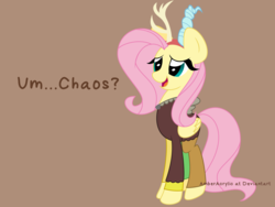 Size: 1600x1200 | Tagged: safe, artist:amberacrylic, discord, fluttershy, g4, chaos, clothes, costume, female, solo