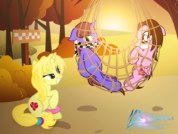 Size: 1600x1200 | Tagged: safe, artist:nightmaremoons, oc, oc only, oc:ditzy theory, oc:love beat, oc:love knot, pegasus, pony, unicorn, bondage, cloth gag, female, gag, horn, horn ring, magic suppression, mare, net, rope, show accurate, trap (device)