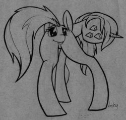 Size: 5640x5344 | Tagged: safe, artist:flowbish, amethyst star, sparkler, oc, oc only, oc:tinisparkler, pony, unicorn, absurd resolution, butt, buttface, eyes up here, looking at you, monochrome, plot, solo, traditional art, wat, what has science done
