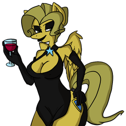Size: 500x500 | Tagged: safe, artist:meestorvertex, artist:wouhlven, color edit, edit, oc, oc only, oc:escuda, anthro, clothes, colored, dress, lipstick