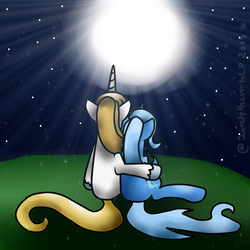 Size: 1280x1280 | Tagged: safe, artist:lovelyheartmlp, prince blueblood, trixie, pony, unicorn, g4, female, hug, male, mare, romantic, ship:bluetrix, shipping, straight