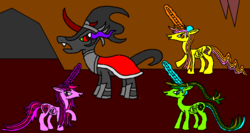 Size: 1209x641 | Tagged: safe, artist:killerbug2357, king sombra, oc, oc:katherine, oc:persephone, oc:seraphina, alicorn, pony, g4, 1000 hours in ms paint, alicorn oc, magic, ms paint