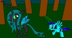 Size: 1209x641 | Tagged: safe, artist:killerbug2357, queen chrysalis, oc, oc:angelica, alicorn, pony, g4, 1000 hours in ms paint, alicorn oc, magic, ms paint