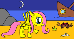 Size: 1205x635 | Tagged: safe, artist:killerbug2357, fluttershy, crab, g4, 1000 hours in ms paint, female, ms paint, ship, skull, solo