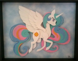 Size: 1024x813 | Tagged: safe, artist:griffsnuff, artist:shpooshadowboxes, part of a set, princess celestia, g4, collaboration, craft, cut paper, female, shadowbox, solo, traditional art
