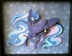 Size: 1024x799 | Tagged: safe, artist:griffsnuff, artist:shpooshadowboxes, part of a set, princess luna, g4, collaboration, craft, cut paper, female, shadowbox, solo, traditional art