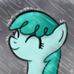 Size: 730x730 | Tagged: safe, artist:bojo, spring melody, sprinkle medley, g4, background pony, cute, happy, rain, rainy, solo, wet mane