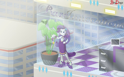 Size: 1800x1124 | Tagged: safe, artist:brodogz, rarity, equestria girls, g4, building, cigarette, cigarette holder, city, clothes, computer, desk, equestrian city, female, high heels, office, pantyhose, plant, potted plant, shoes, skirt, smoking, solo, standing, window, woman