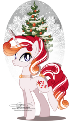 Size: 1040x1800 | Tagged: safe, artist:tiffanymarsou, oc, oc only, oc:jolly jewels, pony, unicorn, christmas tree, solo, tree