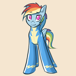 Size: 500x500 | Tagged: safe, artist:kuri_art, rainbow dash, g4, clothes, female, latex, latex suit, looking at you, smiling, solo, wonderbolts uniform