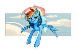 Size: 1849x1227 | Tagged: safe, artist:tomat-in-cup, rainbow dash, pegasus, pony, g4, cloud, female, looking at you, mare, open mouth, simple background, smiling, solo, transparent background
