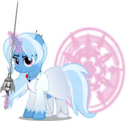 Size: 7835x7501 | Tagged: safe, artist:zacatron94, trixie, pony, unicorn, g4, absurd resolution, clothes, cosplay, costume, female, glowing horn, halloween, holiday, horn, magic, magic circle, mare, myrtenaster, nightmare night, nightmare night costume, rapier, rwby, scar, simple background, solo, sword, telekinesis, transparent background, vector, weapon, weiss schnee