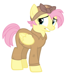 Size: 1795x2000 | Tagged: safe, artist:featherfell, fluttershy, pegasus, pony, g4, the cutie re-mark, alternate hairstyle, alternate timeline, alternate universe, apocalypse fluttershy, clothes, crystal war timeline, female, headscarf, mare, overalls, scarf, simple background, solo, transparent background, vector, worried