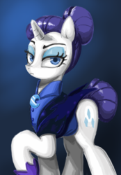 Size: 558x800 | Tagged: safe, artist:miracle32, rarity, pony, unicorn, g4, the cutie re-mark, alternate timeline, bun, clothes, female, mare, night maid rarity, nightmare takeover timeline, raised hoof, solo
