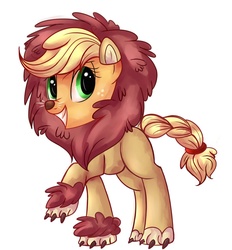 Size: 1024x1105 | Tagged: safe, artist:heu-hey, applejack, earth pony, pony, g4, scare master, applelion, clothes, female, grin, simple background, solo