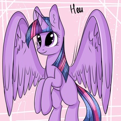 Size: 1024x1024 | Tagged: safe, artist:heu-hey, twilight sparkle, alicorn, pony, g4, female, mare, rearing, smiling, solo, spread wings, twilight sparkle (alicorn)