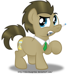 Size: 1024x1108 | Tagged: safe, artist:aleximusprime, part of a set, doctor whooves, time turner, earth pony, pony, g4, doctor who, male, mouth hold, necktie, simple background, solo, sonic screwdriver, stallion, transparent background