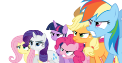 Size: 1246x641 | Tagged: safe, artist:s.guri, applejack, fluttershy, pinkie pie, rainbow dash, rarity, twilight sparkle, alicorn, earth pony, pegasus, pony, unicorn, g4, my little pony: friendship is magic, slice of life (episode), female, folded wings, horn, mane six, mare, spread wings, twilight sparkle (alicorn), wings, wings down