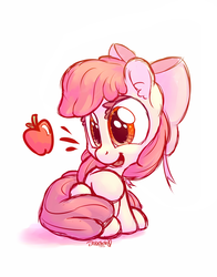 Size: 1100x1400 | Tagged: safe, artist:bobdude0, apple bloom, earth pony, pony, g4, apple, cute, female, filly, foal, food, solo, that pony sure does love apples