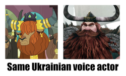 Size: 914x555 | Tagged: safe, prince rutherford, human, yak, g4, exploitable meme, how to train your dragon, meme, mykhaylo zhonin, same voice actor, stoick the vast, ukrainian