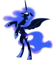 Size: 4686x5000 | Tagged: safe, artist:xebck, nightmare moon, g4, the cutie re-mark, absurd resolution, female, floppy ears, growling, rearing, simple background, solo, spread wings, transparent background