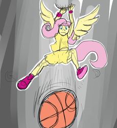 Size: 1028x1124 | Tagged: safe, artist:olympiah, fluttershy, anthro, g4, basketball, female, solo