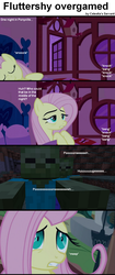 Size: 458x1091 | Tagged: safe, fluttershy, pegasus, pony, zombie, g4, caption, comic, cs captions, female, fluttershy's cottage, mare, meep, minecraft, night, scared, sleeping