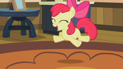 Size: 1366x768 | Tagged: safe, screencap, apple bloom, earth pony, pony, family appreciation day, g4, adorabloom, cute, eyes closed, female, filly, happy, open mouth, smiling, solo
