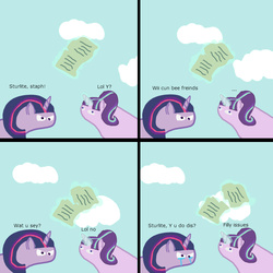 Size: 800x800 | Tagged: safe, starlight glimmer, twilight sparkle, g4, the cutie re-mark, ..., bad end, dolan, meme, spoderman, this will end in timeline distortion