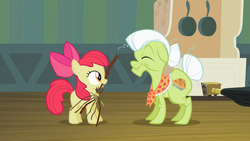 Size: 1366x768 | Tagged: safe, screencap, apple bloom, granny smith, earth pony, pony, family appreciation day, g4