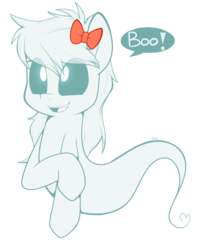 Size: 967x1200 | Tagged: safe, artist:higglytownhero, oc, oc only, oc:sophia specter, ghost, ghost pony, boo, bow, cute, hair bow, heart, open mouth, simple background, smiling, solo, transparent background