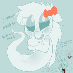 Size: 600x600 | Tagged: safe, artist:whydomenhavenipples, oc, oc only, oc:necropone, oc:sophia specter, diamond dog, ghost, ghost pony, blushing, cute, dialogue