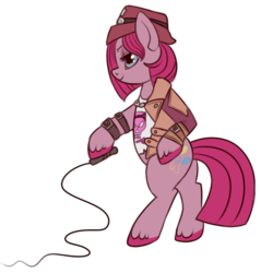 Size: 539x564 | Tagged: safe, artist:lulubell, pinkie pie, earth pony, pony, g4, borderlands, borderlands the pre-sequel, clothes, cosplay, costume, cowboy hat, crossover, female, hat, mare, nisha kadam, pinkamena diane pie, simple background, solo, transparent background, unshorn fetlocks, whip