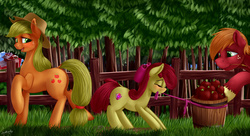 Size: 1900x1033 | Tagged: safe, artist:saddnesspony, apple bloom, applejack, big macintosh, earth pony, pony, g4, apple family, male, stallion