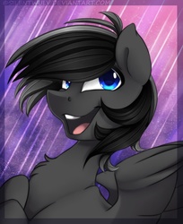 Size: 808x988 | Tagged: safe, artist:silentwulv, oc, oc only, oc:shadow, pegasus, pony, blue eyes, happy, laughing, solo