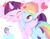 Size: 1400x1100 | Tagged: safe, artist:fromamida, rainbow dash, starlight glimmer, twilight sparkle, alicorn, pony, g4, the cutie re-mark, ..., blushing, butt, cute, eyes closed, female, filly, filly rainbow dash, heart, hug, lesbian, mare, one eye closed, open mouth, plot, raised eyebrow, ship:twidash, shipping, simple background, smiling, spread wings, twilest dashle, twilight is a foal fiddler, twilight sparkle (alicorn), white background, wings, younger