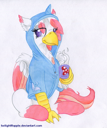Size: 839x1000 | Tagged: safe, artist:foxxy-arts, trixie, oc, oc only, oc:foxxy hooves, classical hippogriff, hippogriff, pony, unicorn, clothes, female, hoodie, mare, mug, solo, teacup
