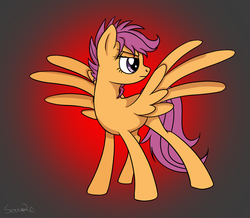 Size: 1000x870 | Tagged: safe, artist:serra20, scootaloo, g4, female, gradient background, older, solo, spread wings