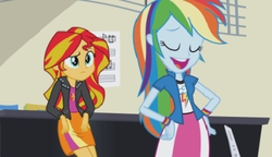 Size: 400x230 | Tagged: safe, rainbow dash, sunset shimmer, equestria girls, g4, confusion, ego, faic