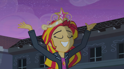 Size: 400x223 | Tagged: safe, sunset shimmer, equestria girls, g4, my little pony equestria girls, crown, element of magic, grin