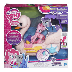 Size: 1280x1280 | Tagged: safe, maud pie, pinkie pie, earth pony, pony, swan, g4, official, boat, brushable, cardboard cutout, cardboard maud, explore equestria, female, hilarious in hindsight, irl, mare, nrfb, package, photo, swan boat, toy