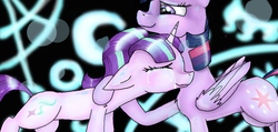 Size: 1006x477 | Tagged: safe, artist:161141, starlight glimmer, twilight sparkle, alicorn, pony, g4, the cutie re-mark, crying, cute, eyes closed, female, forgiveness, hug, mare, tears of joy, twilight sparkle (alicorn)