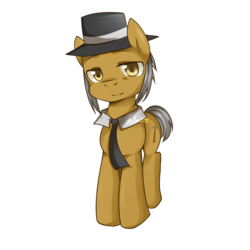 Size: 1000x1000 | Tagged: safe, artist:yanyao, igneous rock pie, earth pony, pony, g4, hat, looking at you, male, pixiv, simple background, smiling, solo, stallion, transparent background