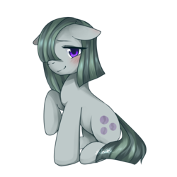 Size: 1000x1000 | Tagged: safe, artist:yanyao, marble pie, g4, blushing, female, pixiv, raised hoof, simple background, solo, transparent background