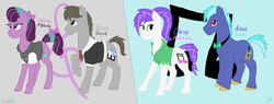 Size: 2900x1100 | Tagged: safe, artist:shimazun, oc, oc only, oc:ardent scratch, oc:charmy ambience, oc:dulcet sound, oc:serene melody, earth pony, pony, bow, bowtie, clothes, father, female, implied octavia melody, implied vinyl scratch, male, mare, mother, necktie, parent, shirt, stallion