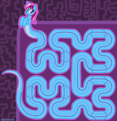 Size: 851x879 | Tagged: safe, artist:versimer, oc, oc only, oc:parcly taxel, lamia, original species, fractal, hilbert curve, horn, horn ring, impossibly long tail, math, smiling, solo