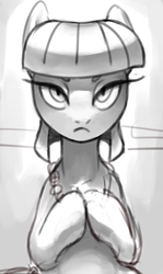 Size: 507x849 | Tagged: safe, artist:sunbusting, maud pie, g4, female, monochrome, solo, wip